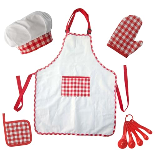 Alasum 1 Satz Kochschürze für Kinder Spielzeug Kidcraft-Spielset Küche Mädchen kinderkochmütze kochmützen für Kinder Kinderschürzen zum Kochen Kleinkindschürze und Kochmütze Baumwolle rot von Alasum