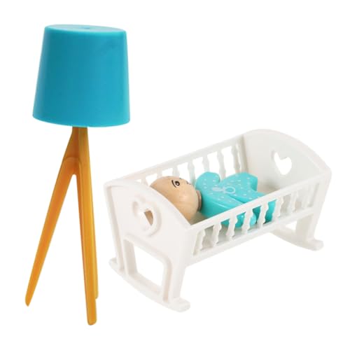 Alasum 1 Satz Krippenmodell Mini Kinderbett Puppenwiege Mini Babybett Puppenhaus Inneneinrichtung Puppenhaus Dekoration Mini-Möbelmodell Mini- -Puppenbett Puppenhauslampe Holz von Alasum