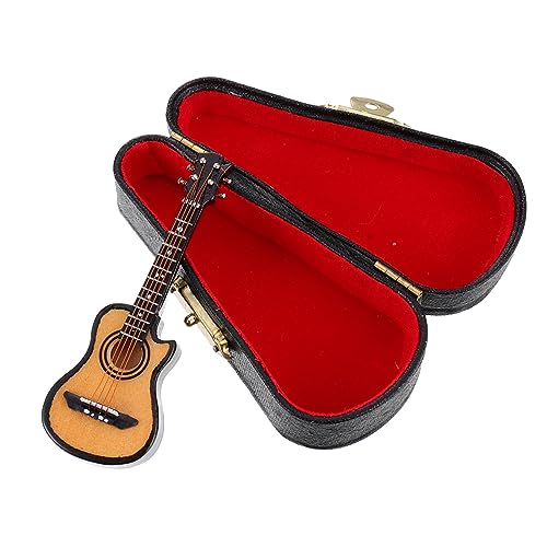 Alasum 1 Satz Mini-Gitarre Miniaturgitarrenmodell Miniatur-Musikinstrumente Mini-Bassgitarre Minipuppe Mini-Puppen Musikinstrument Dekoration Holzgitarre Mikrolandschaft Desktop-Ornament von Alasum