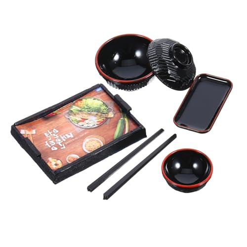 Alasum 1 Satz Mini Japanisches Puppenhaus Babylöffel Miniatur-Sushi-Figuren Puppenhausmöbel Essen Saugschalen Saugplatte Kleine Tonne Badezimmereimer Mit Deckel Plastik Black von Alasum