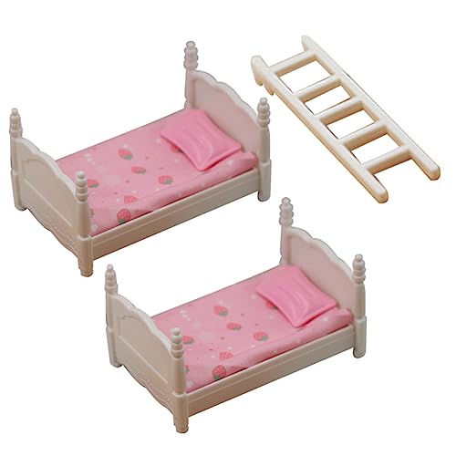 Alasum 1 Satz Mini-Schlafzimmerbett puppenhaus doppelbett Miniatur-Etagenbett Dekoration Schlafzimmer Bedroom Decor puppenbetten Puppenhaus Minibett Puppenhausmöbel Requisiten Plastik von Alasum