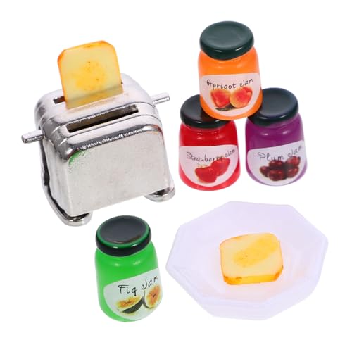 Alasum Miniatur-Spielzeug-brotbackautomaten-Set Für Puppenhausküche Küchenzubehör Puppenhaus-Toaster Mini-marmeladenflasche Kunstbrotmodell von Alasum