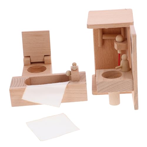 Alasum 1 Satz Miniatur-badezimmermodell Badespielzeug Spielzeughaus Puppenzubehör Bausatz Zubehör Für Puppenhäuser Ornamente Puppenhausmöbel Heimdekoration Puppenhaus-duschraummodell Holz von Alasum