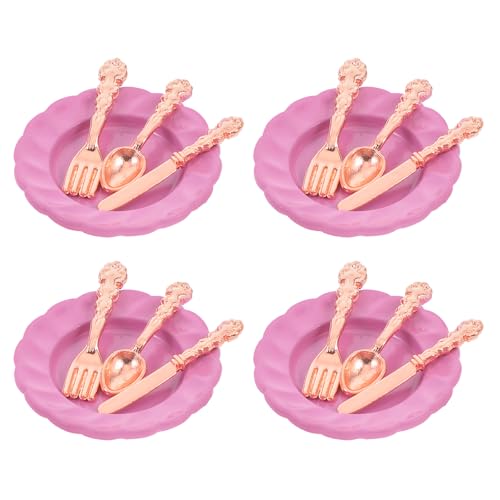 Alasum 1 Satz Miniaturbesteckset besteck Set puppenhaus küchenzubehör Puppenhaus Zubehör Miniaturgeschirrset besteck Dekoration Mini-Hausgabeln Mini-Hauslöffel Harz Rose Gold von Alasum