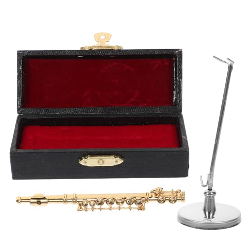 Alasum 1 Satz Modell Tenor Blockflöte Posaune Instrument Schwarze Tambourin Trommel Miniatur-zubehör Stange Mini- Flötenkoffer Musikinstrumente Zinn Kupfer Golden von Alasum