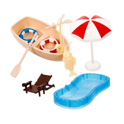 Alasum 1 Satz Puppenhaus-Schwimmbad Strand-Mikrolandschaftsdekorationen Mini-Strandkorb-Modell strandstuhl Beach Chair Mini-Pool Modell eines Miniatur-Loungesessels Mini-House-Szenendekor von Alasum