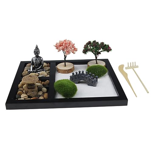 Alasum 1 Satz Sandtischkunst Zen-Garten-Set Japanischer Tabletop-Garten Mini-Desktop-Sandbox bürodeko büro Dekoration raumdeko sandkasten bastelset Tischdekoration Haushaltskunst hölzern von Alasum