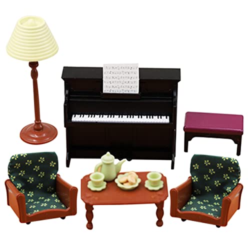 Alasum 1 Satz Sofa Klavier Teese Rvice Stehlampe Miniatur-Musikinstrument Möbelzubehör Mikro-landschaftsmöbel Mini -hausdekorationen Miniaturspielzeug Kinderspielzeug Plastik von Alasum