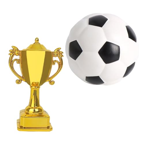 Alasum 1 Satz Trophäen-fußballmodell Fußball-kuchenaufsatz Kleines Fußballmodell Tortenaufsätze Für Sport Fußball-kuchendekoration Mini-fußball Goldene Pokale Plastik Wiederverwendbar von Alasum