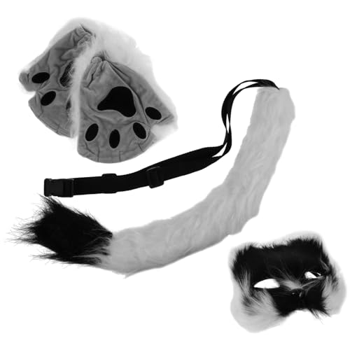 Alasum 1 Satz pelzige Accessoires Tiergesichtsmaske Kostümzubehör Pelzige Masken Halloween-Maske Tiermasken-Set DIY-Maske flauschiger Tierschwanz erwachsene Tiermasken Pelzanzug Kunstpelz von Alasum