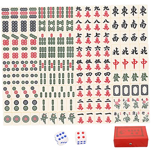 Alasum 1 Satz tragbares Mahjong Mini-Mahjong-Set Outdoor-Mahjong-Set Klassische Kachelspiele Mahjong-Reise der chinesischen Familie Mini-Würfel Tischspiel-Tool Reisespiel Melamin Colorful von Alasum