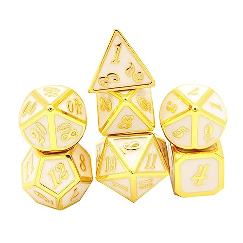 Alasum 1 Set 7 Stück Metallwürfel Partyspiel Facettierte Würfel 7 Stück Würfelspiel RPG Spiele Würfel Polyedrische Würfel Unterhaltungswürfel Legierungswürfel Brettspiele Mdice Golden von Alasum