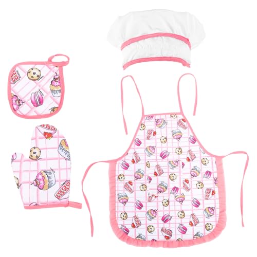 Alasum 1 Set Kinder Kochset Schürze Koch Sets Für Kinder Kinder Küchenzubehör Kinder Back Sets Kinder Koch Sets Koch Kleidung Kinder Kochutensilien Rosa Stoff von Alasum