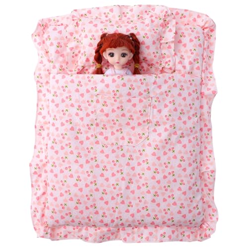 Alasum 1 Set Puppen Erdbeer Schlafsack Rosa Bettwäsche Puppenhaus Decke Dekorative Kissen Bettkissen Erdbeer Zubehör Puppen Bettwäsche Mini Schlafzimmer Zubehör Stoff von Alasum