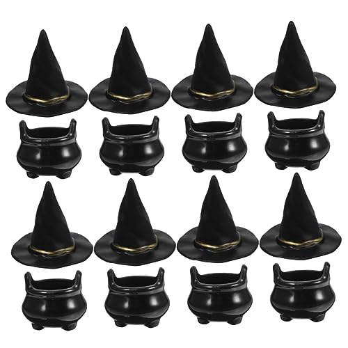 Alasum 10 Sätze Halloween-hexenhut Halloween-mini-kessel Mini-puppen-hut Halloween-puppenhaus Gläser Dekor Miniaturkessel Halloween-miniatur-kesseltöpfe Halloween-miniaturfiguren Plastik von Alasum