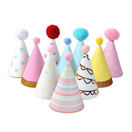 Alasum 10er Set Kindergeburtstags Hüte Mit Goldprägung Kreative Spitze Partyhüte Mit Pompon Für Internationale Kindertage Verschiedene Designs Für Kindergeburtstagsfeiern von Alasum