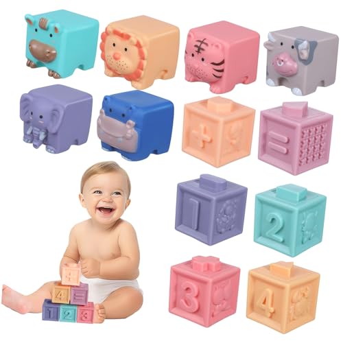 Alasum 12 STK Holzblock Spielzeug Babyspielzeug babybrause Spielzeug Babys spielzeughandys für Babys Bausteine Spielzeug für Kleinkinder weiche Blöcke Babyblöcke weiches Gummi von Alasum