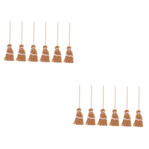 Alasum 12 STK Puppenhausbesen Miniatur-Szenendekor Miniatur-Puppenhauszubehör Dekoration Schlafzimmer Living Room Decoration Mini-Besen-Ornamente Szenenlayout schmücken Holz Light Brown von Alasum