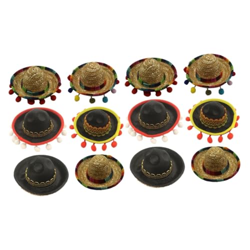 Alasum 12 Stk Mexikanischer Sombrero Mini-Stroh-Sombreros mexikanisches Outfit Fiesta-Sombrero-Hut fasching kopfbedeckung fastnacht kopfbedeckung Sombrero-Haarband Sombrero-Hüte Polyester von Alasum