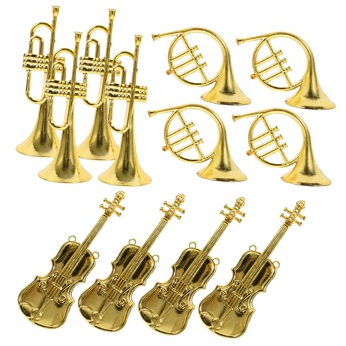 Alasum 12st Dekorationen Für Musikinstrumente Instrumentensatz Mini-musikinstrumente Miniaturinstrumente Weihnachtsminiaturinstrument Weihnachtsverzierung Mini-hauszubehör Abs Golden von Alasum