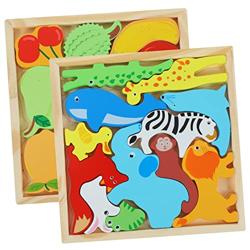 Alasum 2 Kisten Puzzle für kinderpuzzle Puzzle Toys holzspielsachen spielsachen tierpuzzle Holzpuzzles für Cartoon-Holzpuzzle Lernpuzzle hölzern von Alasum