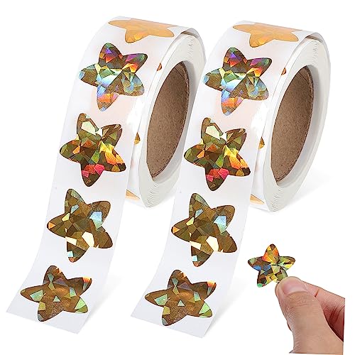 Alasum 2 Rollen Aufkleber mit goldenen Sternen belohnungssticker Kinder scheckheft Selbstklebende Aufkleber Kinder Aufkleber Stern-Metallic-Aufkleber Belohnungsaufkleber PVC selbstklebend von Alasum