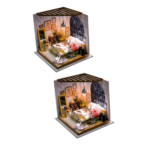 Alasum 2 STK Hölzernes Miniaturhausmodell Spielzeug Für Kinder Miniatur DIY Spielzeug Kinder Miniatur Puppenhaus Miniaturen Miniatur-hausmodell- Hausmodell Selber Bauen von Alasum