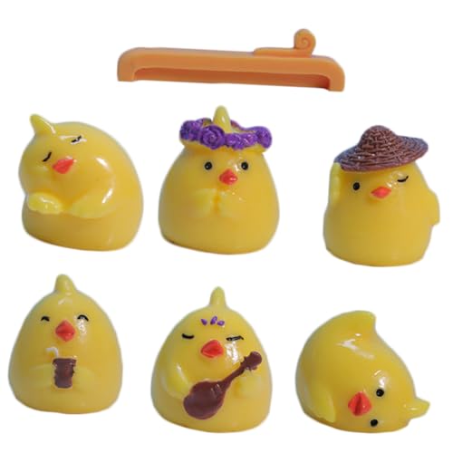 Alasum 2 Sätze Hähnchen-Miniaturfiguren tierfiguren gartenskulptur gartendekofiguren Garden Decor Mikrolandschaftsornament Mini-Huhn-Skulptur Küken Ornamente Mini-Huhn-Modell Harz Yellow von Alasum