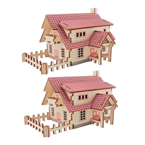 Alasum 2 Sätze Holzpuzzle Modelle Von Holzhäusern Hausmodelle Modellbau DIY- -Puzzle-Ornamente Häuser Zusammenbauen Häuser Puzzles Zusammenbauen Hölzern Rot von Alasum