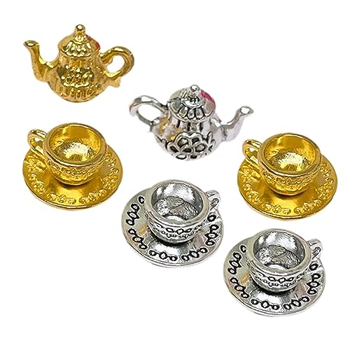 Alasum 2 Sätze Mini- -kaffeemaschine-Set Rollenspielzubehör Mini-tassen Mini-teetasse Tiny House-Accessoires Miniatur-Dinge Küche Rollenspiel So Tun, Als Ob Wäre Metall von Alasum