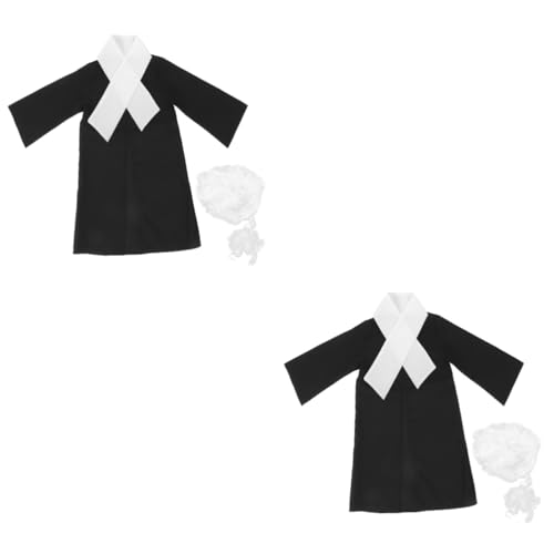 Alasum 2 Sätze Richteruniform für Kinder Kolonialrichter Perücke Halloween-Cosplay-Outfits falscher Kragen Halloweenkostüm Spielhaus-Party-Perücke Richter-Rollenspielkostüm Polyester von Alasum