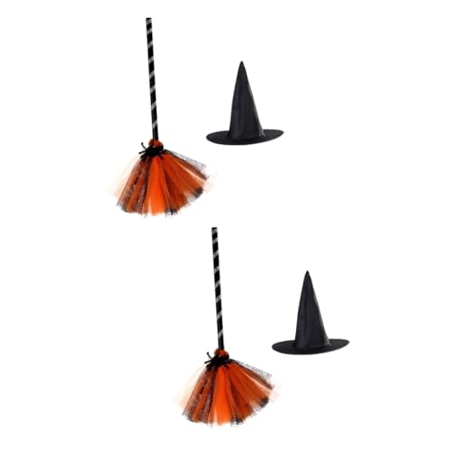 Alasum 2 Sätze Zauberhut Besen Halloween-Dekoration Halloween-Spielzeug Kleiner Hexenhut Kleinkind Mütze Halloween Dekoration Halloween Decor bühnenaufführung Hut Besen Hexenbesen Stoff von Alasum