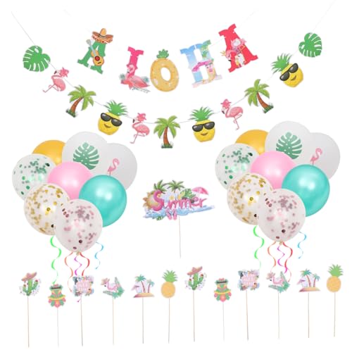 Alasum 2 Sätze hawaiianische Dekoration Luau-Partyzubehör Kuchenverzierung luftbalondeko party banner Hawaii Cake Topper Banner Ballon Geburtstag Ballon Kuchen Topper Banner papier von Alasum