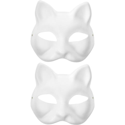 Alasum 2 Stück Pappmaché-Kunstmasken Zum Selbermachen Leere Katzen Halb Unbemalte Tiermasken Weiße Maskerademasken Für Kinder Zum Dekorieren Von Bastel-Partygeschenken von Alasum