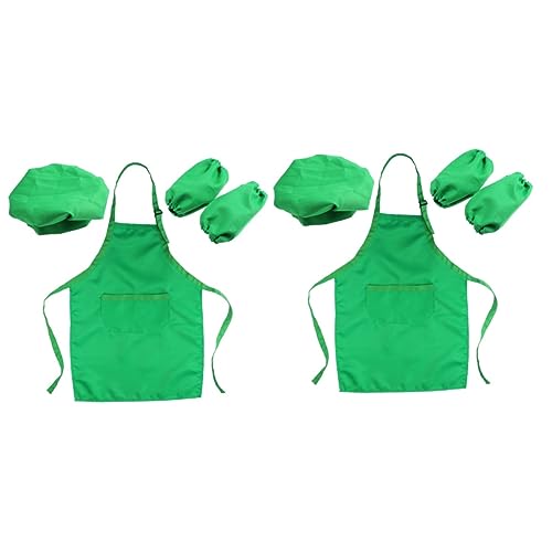 Alasum 2-Teiliges Set Kinderkoch-Spielset Kinder Kochen Lätzchen Kind kocht Kleiner Koch Kinderküchenschürze kinderkochmütze kochmützen für Kinder Kinderschürze Kinder Kochen Ärmel Green von Alasum