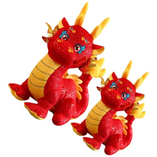 Alasum 2Pcs Jahr des Dragon Maskottchenpuppe Neujahr Dragon Puppe Drachenpuppe Chinesischer Stil Dragon Stoffed Doll Dragon Puppe Für Sofa Stoffed Dragon Stofftiere Plüsch von Alasum