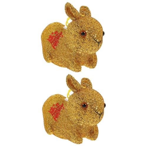 Alasum 2St Jahr des Hasen-Maskottchens dekoratives Hasenspielzeug Tierspielzeug für Kinder hasenpuppe Neujahrskaninchenpuppe Glückspuppe Plüsch-Kaninchen-Spielzeug PP Baumwolle Golden von Alasum