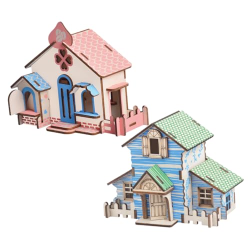 Alasum 2St Puzzle für Kinder 3D-Rätsel Kinderpuzzle Miniaturbausatz holzhaus holzbausatz holzspielzeug Tischdeko Holzdekoration puzzletisch Montagehaus aus Holz DIY Holzornament Hölzern von Alasum