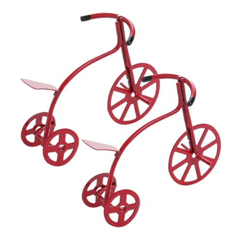 Alasum 2St Zubehör für Puppenhäuser Mini-Bike-Figur Puppenhaus-Dreirad Puppenhaus Miniatur Fahrrad Mini-Fingerbike Fahrradmodell Ornament Fahrradmodell Mini-Dreirad Legierung rot von Alasum