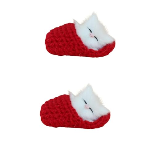 Alasum 2St miaut Geräusche Handspielzeug kindergardinen kinderdecken Slippers spielwaren draußen Mini Katzenspielzeug für Mädchen Kätzchen Schlafende Katze im Pantoffel rot von Alasum