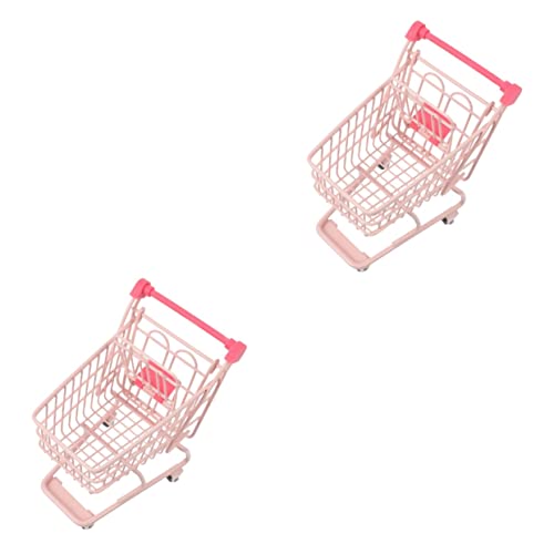 Alasum 2st Mini-einkaufswagen Zusammenklappbarer Wagen Desktop-Spielzeug Essenswagen Puppenhaus-einkaufswagen Supermarkt Zusammenklappbare Schubkarre Mini-babypuppen Korb Kunststoff Rosa von Alasum