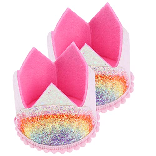 Alasum 2st Regenbogenkrone Geburtstagsfeier Babykronen Kinder Dekor Geburtstags-tiara-hut Kronen Kopfschmuck Haarbänder Für Kinder Babymütze Leistungskrone Kinder-tiara Vlies Rosa von Alasum