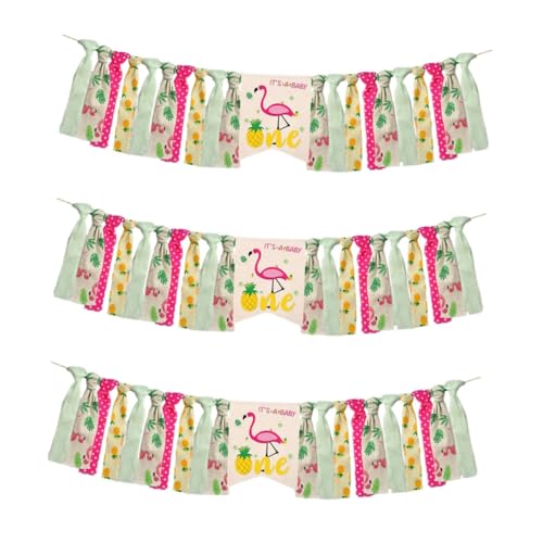 Alasum 3 STK Flamingo Zieht Die Fahne -Banner Zum Geburtstag Babyparty-partydekoration Hawaiianisches Dekor Ananas-hochstuhl-Banner Themenpartyzubehör Hawaii-babyparty Leinen- von Alasum