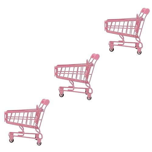 Alasum 3 STK Mini-Trolley Mini-Wagen Mini-Spielzeug So Tun, Als Ob Sie Einen Einkaufswagen Spielen Kinderwagen Einkaufswagen Spielzeug Miniatur Einkaufswagen Für Lebensmittel Figur Rosa von Alasum