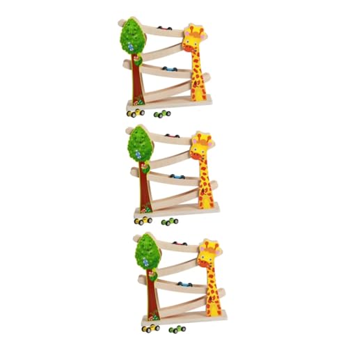 Alasum 3 Sätze 4 Auto Gleitleiter Spielzeug Auto-gleitbahn Gleitauto Aus Holz Rennstrecke Mit Holzrampe Hölzern von Alasum