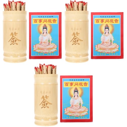 Alasum 3 Sätze Avalokitesvara-Lotterie Geld Buddhistische Wahrsagerei-Requisite Wahrsagestäbchen-Set Buddhistische Wahrsagerei Requisiten Vermögen Klebt Eimer Chinesische Kau-Sticks Holz von Alasum