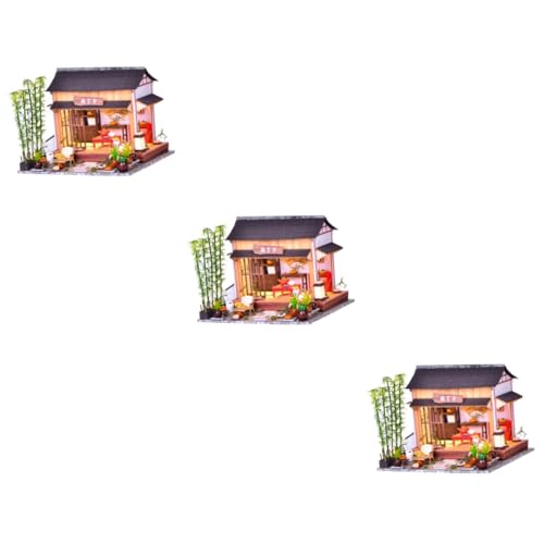 Alasum 3 Sätze DIY Chinesischer Innenhof Miniaturornament Modellspielzeug Zusammenbauen Miniaturmöbel 3D- -Puzzle Feenhaftes Spielzeug Miniaturhaus Miniaturbausatz DIY Schmuck Plastik von Alasum