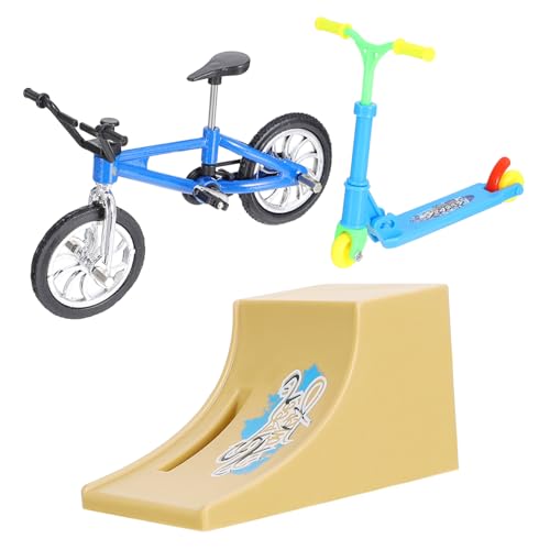 Alasum 3 Sätze Fingerrad Sportroller Fingerscooter Fingerbikes Und Scooter Minibike Mikro Scooter Miniatur-Skateboard-Spielzeug Skatepark-kit Fingerbike Mit Rampe Blue Aluminiumlegierung von Alasum