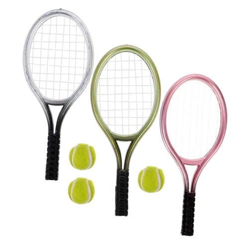 Alasum 3 Sätze Mini-Tennis Dekoratives Werkzeugdekor Tragbar Miniatur Filet Netz Mini- -Werkzeug- Tennistasche Tennisschläger-Requisite Bleiband Dämpfer Korb Badminton Li Plastik von Alasum