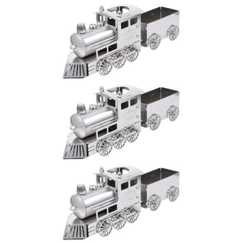 Alasum 3 Sätze Modelleisenbahn Dampfzug-Statue dekorativer Zug Vintage-Zugmodell Zugverzierungen Desktop-Zug bürodeko büro Dekoration Tisch Zug Dampflokomotive Rostfreier Stahl Silver von Alasum